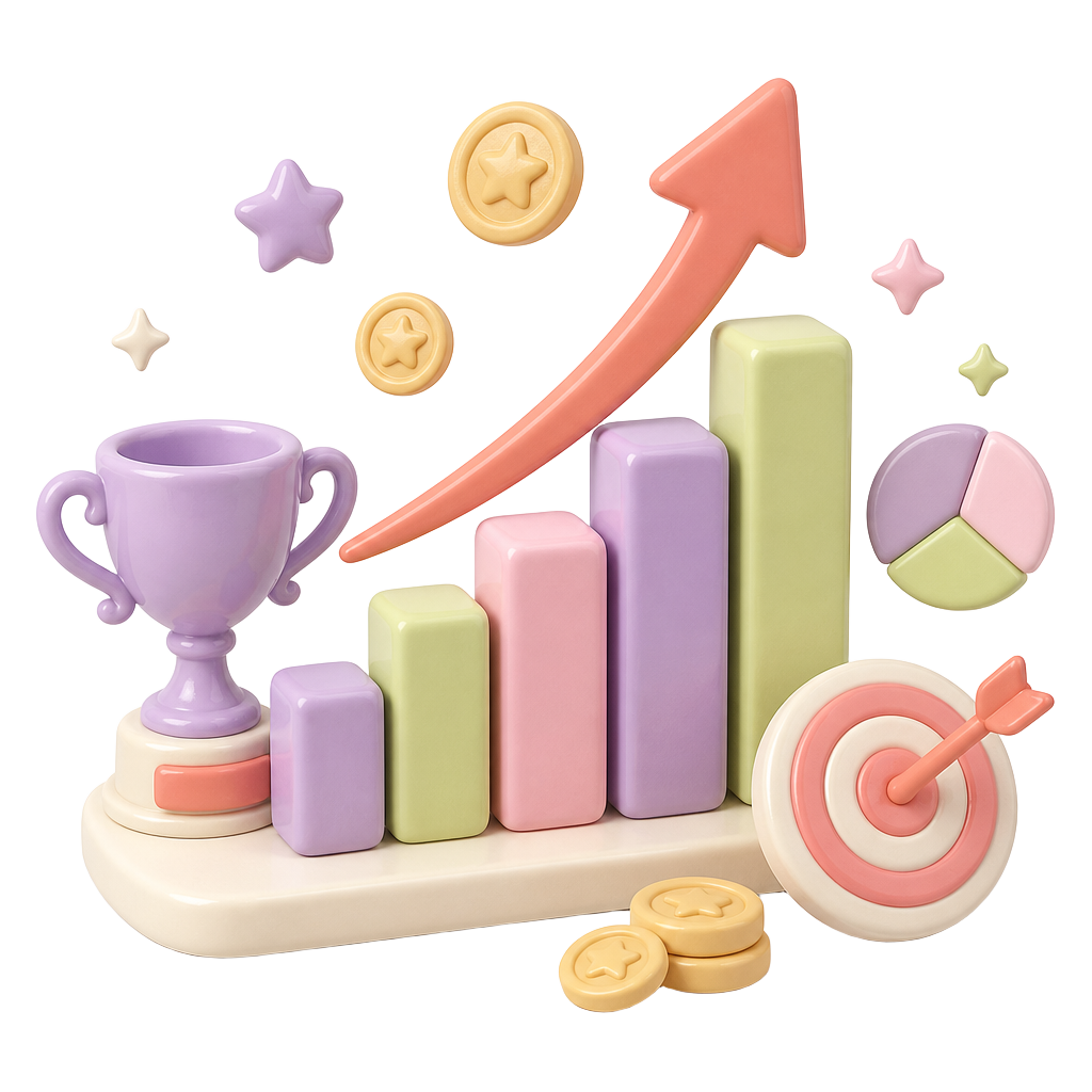 Illustration : graphique de croissance, trophée et cible